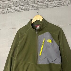 The North Face Mens XL Quarter Zip Fleece Pullover Olive Green Grey 2543